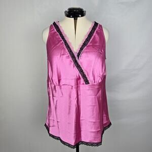 Lane Bryant Camisole Women's 16 Pink Black Lace Trim Sleeveless V-Neck Lingerie